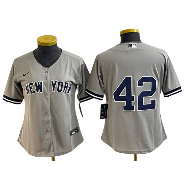 New York Yankees #42 Mariano Rivera Women's Gray Without Name Cool Base Jersey