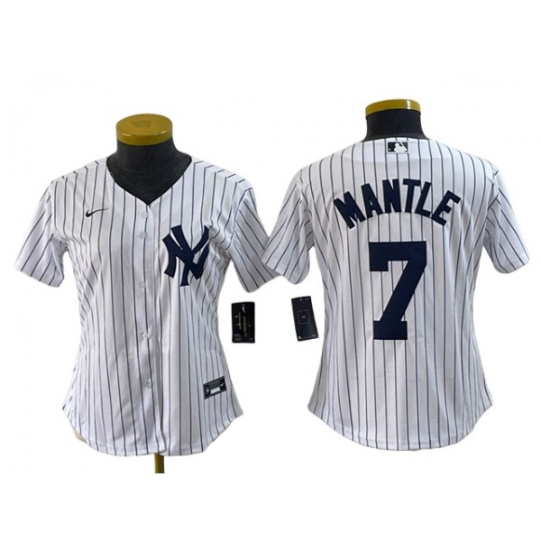 New York Yankees #7 Mickey Mantle Women's White Cool Base Jersey