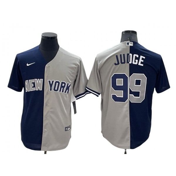 New York Yankees #99 Aaron Judge Split Gray/Navy Cool Base Jersey