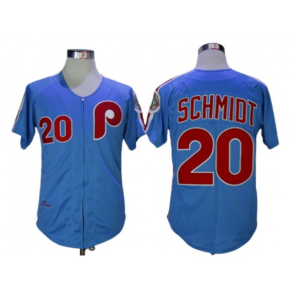 Philadelphia Phillies #20 Mike Schmidt 1983 Light Blue Throwback Jersey