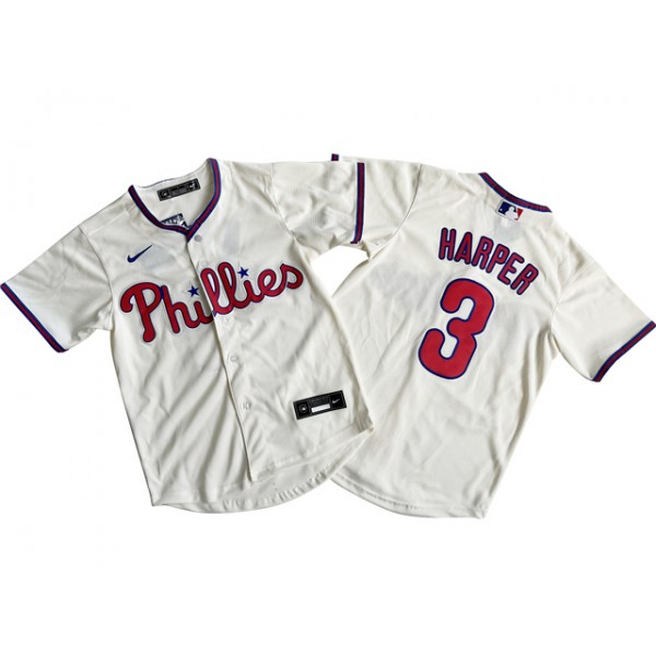 Philadelphia Phillies #3 Bryce Harper Youth Cream Jersey