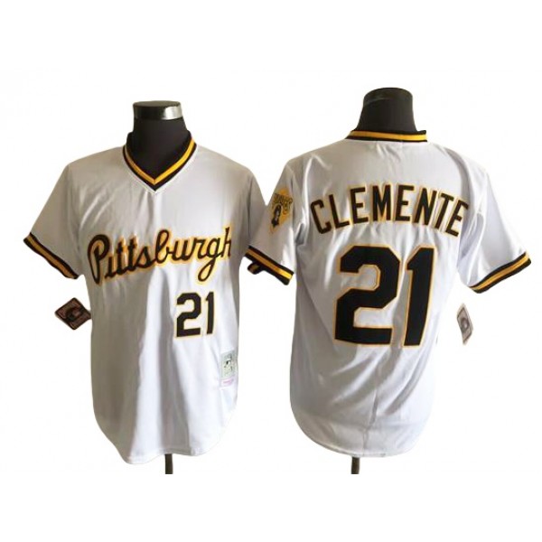 Pittsburgh Pirates #21 Roberto Clemente Throwback White Pullover Jersey