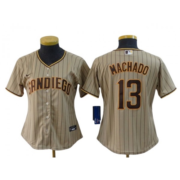 San Diego Padres #13 Manny Machado Women's Gray Pinstripe Cool Base Jersey