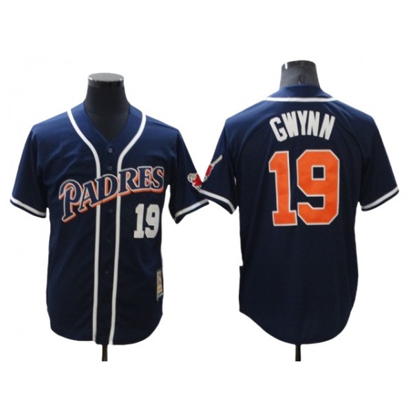 San Diego Padres #19 Tony Gwynn Throwback Navy Jersey