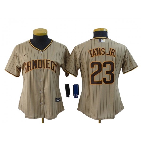 San Diego Padres #23 Fernando Tatis Jr. Women's Gray Pinstripe Cool Base Jersey