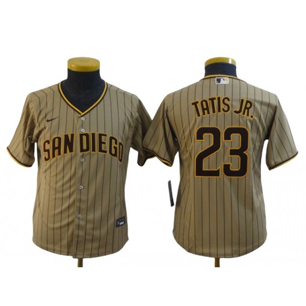 San Diego Padres #23 Fernando Tatis Jr. Youth Gray Pinstripe Cool Base Jersey