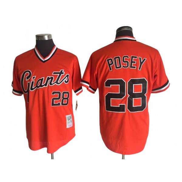 San Francisco Giants #28 Buster Posey Throwback Orange Pullover Jersey