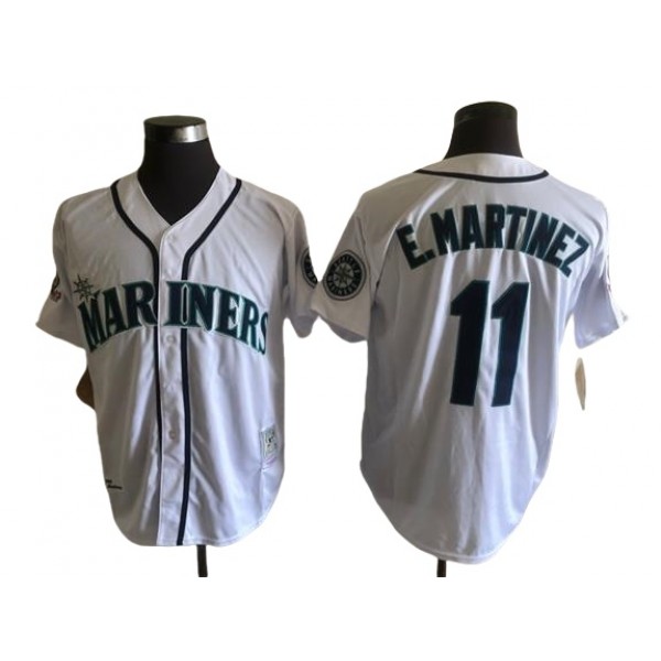 Seattle Mariners #11 Edgar Martinez Throwback White Jersey