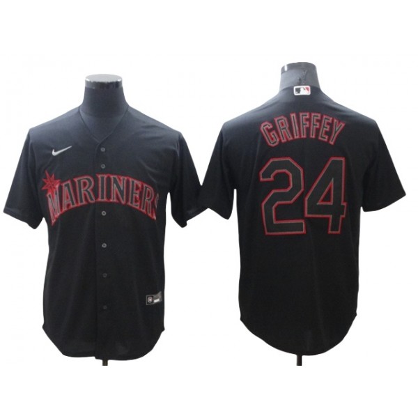 Seattle Mariners #24 Ken Griffey Jr. Black Shadow Cool Base Jersey