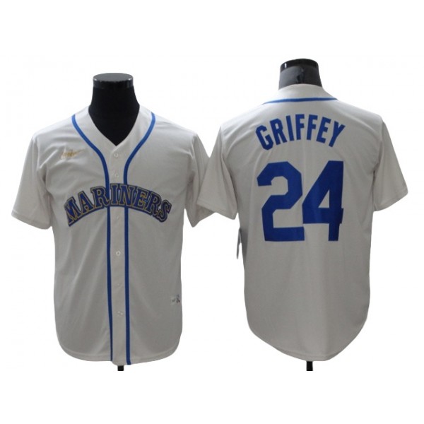 Seattle Mariners #24 Ken Griffey Jr. Cream Cooperstown Collection Cool Base Jersey