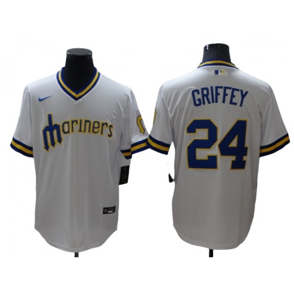 Seattle Mariners #24 Ken Griffey Jr. White Cooperstown Cool Base Jersey