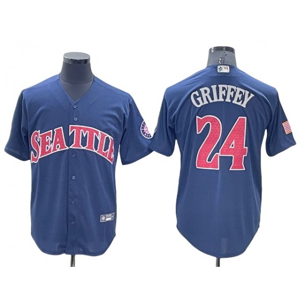 Seattle Mariners #24 Ken Griffey Jr. Navy Stars & Stripes Fashion Independence Day Jersey