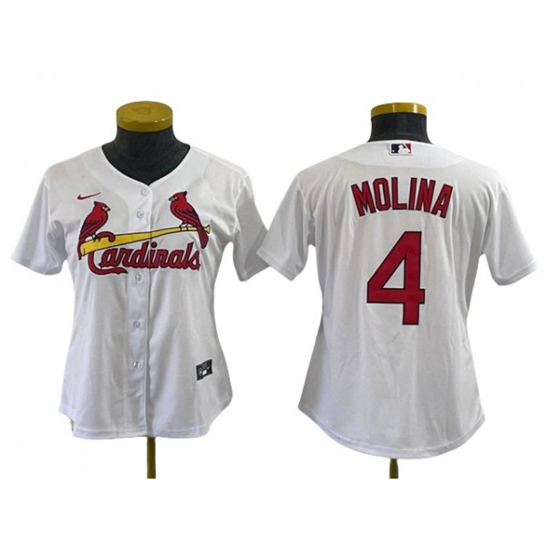 St. Louis Cardinals #4 Yadier Molina Women's White Cool Base Jersey