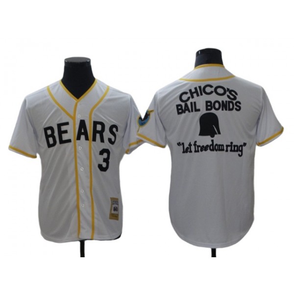 The Bad News Bears #3 Kelly Leak White Chico's Bail Bonds Movie Baseball Jersey