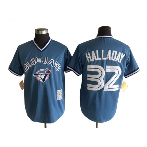 Toronto Blue Jays #32 Roy Halladay Throwback Light Blue Pullover Jersey