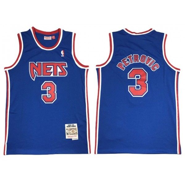 New Jersey Nets #3 Drazen Petrovic Blue Hardwood Classics Jersey