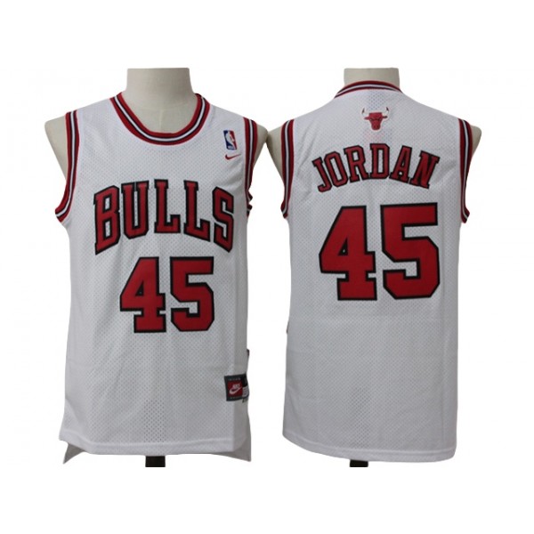 Chicago Bulls #45 Michael Jordan Throwback White Jersey