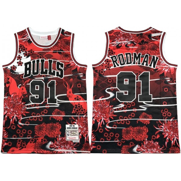 Chicago Bulls #91 Dennis Rodman Year Of the Rabbit Red Hardwood Classics Jersey