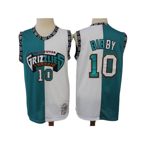 Vancouver Grizzlies #10 Mike Bibby Teal White Split Hardwood Classics Jersey