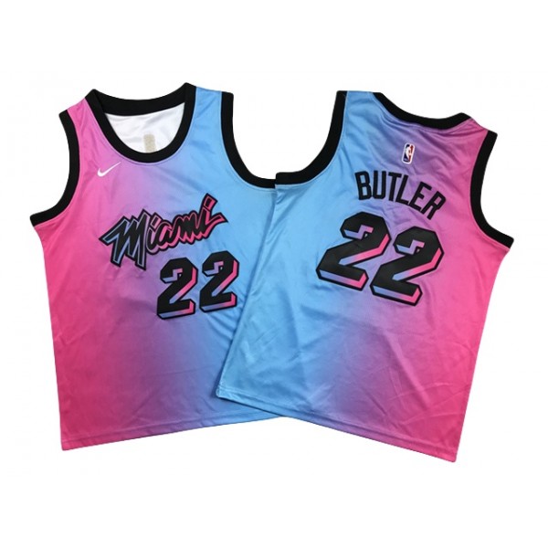 Miami Heat #22 Jimmy Butler Youth Pink/Blue City Edition Swingman Jersey