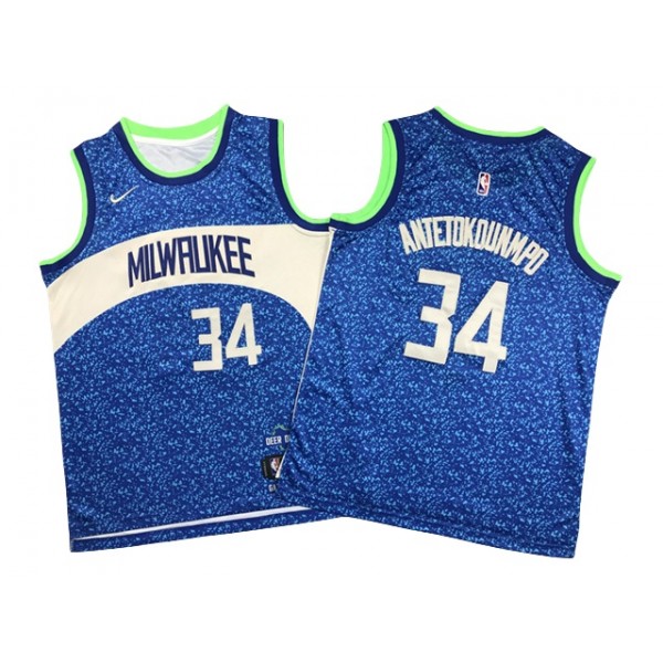 Milwaukee Bucks #34 Giannis Antetokounmpo Youth 2023-24 Blue City Edition Swingman Jersey