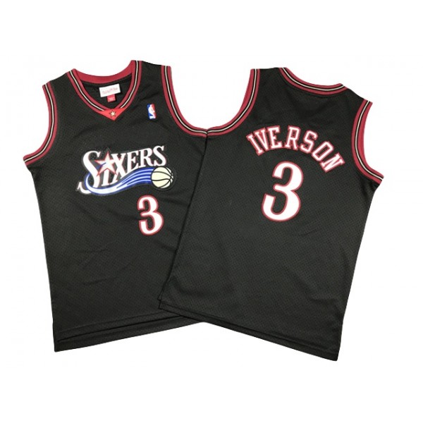 Philadelphia 76ers #3 Allen Iverson Youth Black Hardwood Classics Jersey