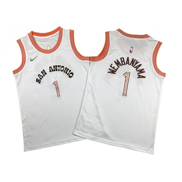 San Antonio Spurs #1 Victor Wembanyama Youth 2023/24 White City Edition Swingman Jersey