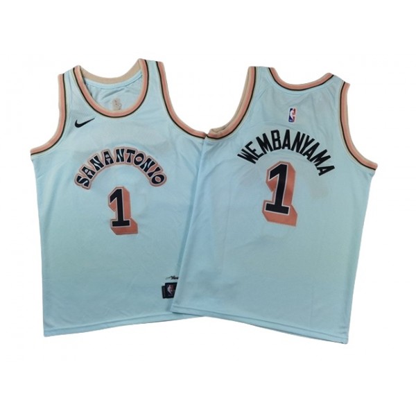 San Antonio Spurs #1 Victor Wembanyama Youth 2024/25 Light Blue City Edition Swingman Jersey