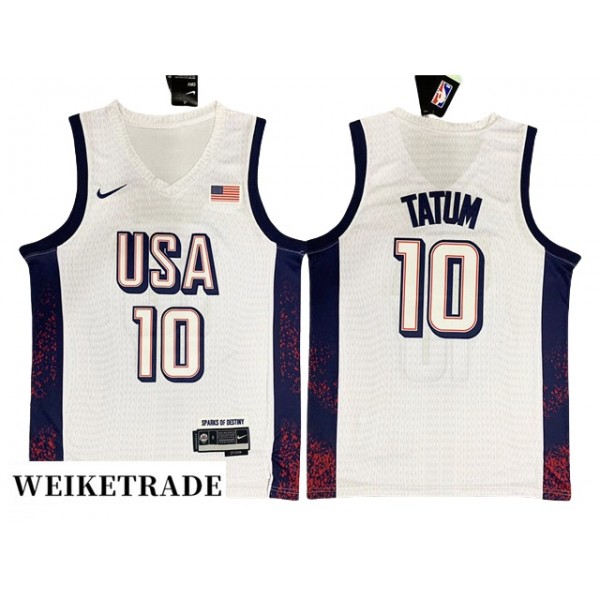 USA Basketball #10 Jayson Tatum White 2024 Summer Olympic Jersey