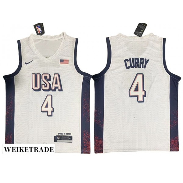 USA Basketball #4 Stephen Curry White 2024 Summer Olympic Jersey