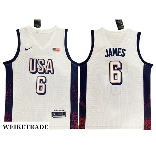 USA Basketball #6 Lebron James White 2024 Summer Olympic Jersey