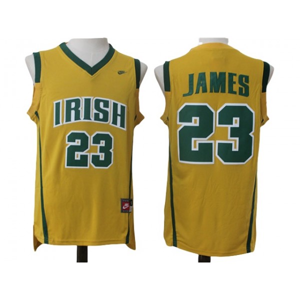 Irish High School #23 LeBron James Yellow Basketball Jersey