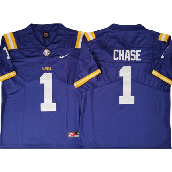 NCAA LSU Tigers #1 Ja'Marr Chase Purple College Football Jersey