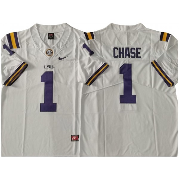 NCAA LSU Tigers #1 Ja'Marr Chase White College Football Jersey