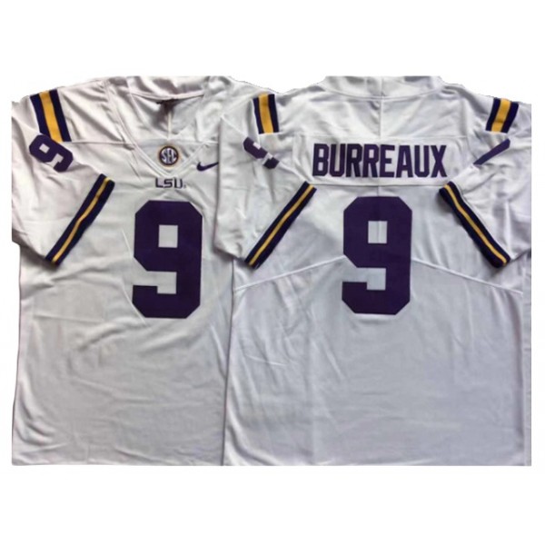 NCAA LSU Tigers #9 Joe Burrow "Burreaux" White College Football Jersey