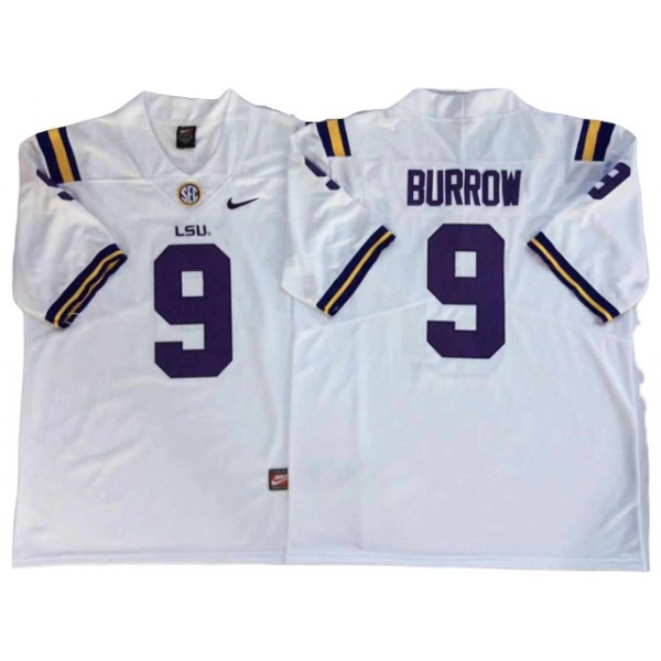 NCAA LSU Tigers #9  Joe Burrow White College Football Jersey