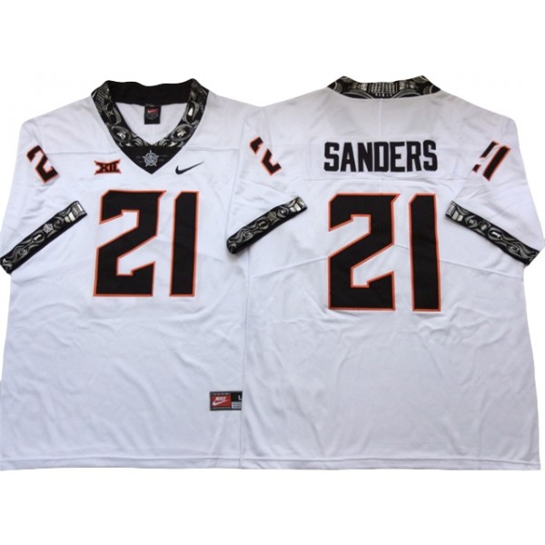 NCAA Oklahoma State Cowboys #21 Barry Sanders White College Football Jersey