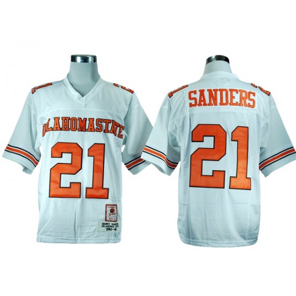 NCAA Oklahoma State Cowboys #21 Barry Sanders White Throwback Jersey