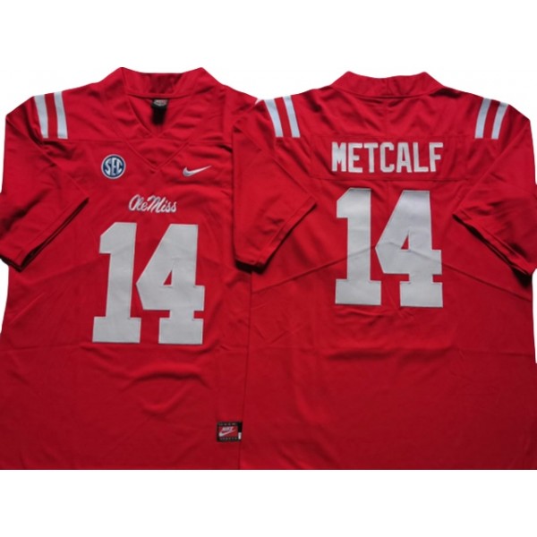 NCAA Ole Miss Rebels #14 DK Metcalf Red College Football Jersey