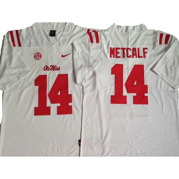 NCAA Ole Miss Rebels #14 DK Metcalf White College Football Jersey