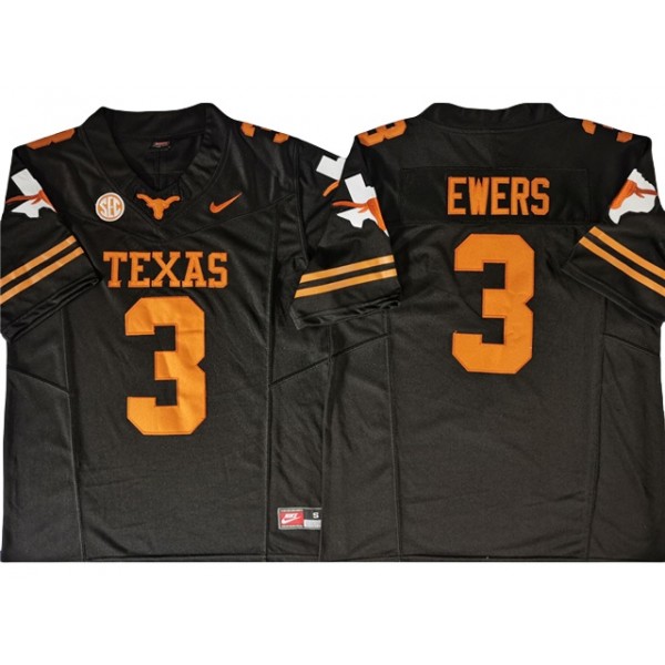 NCAA Texas Longhorns #3 Quinn Ewers Black College Football F.U.S.E. Limited Jersey