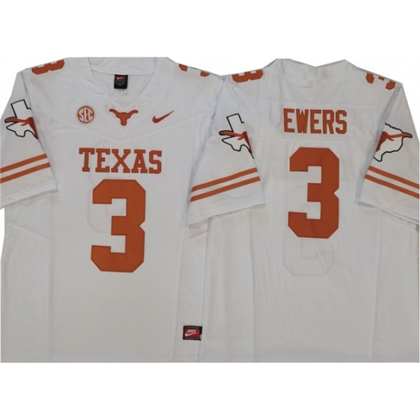 NCAA Texas Longhorns #3 Quinn Ewers White College Football F.U.S.E. Limited Jersey