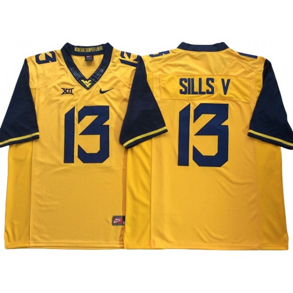 West Virginia Mountaineers #13 David Sills V Yellow College Football Jersey