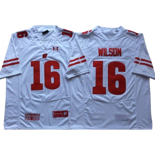 NCAA Wisconsin Badgers #16 Russell Wilson White College Football Jersey