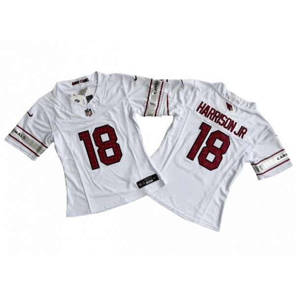 Arizona Cardinals #18 Marvin Harrison Jr. Women's White Vapor F.U.S.E. Limited Jersey