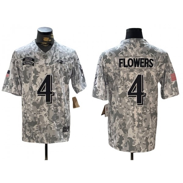 Baltimore Ravens #4 Zay Flowers Arctic Camo 2024 Salute To Service Limited Jersey