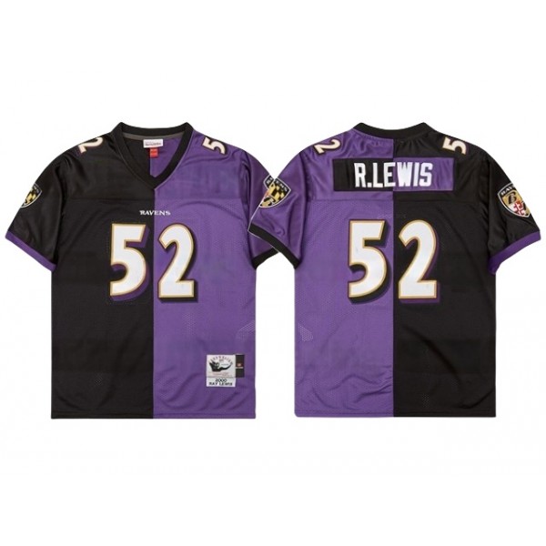 Baltimore Ravens #52 Ray Lewis 2000 Throwback Split Black/Purple Jersey