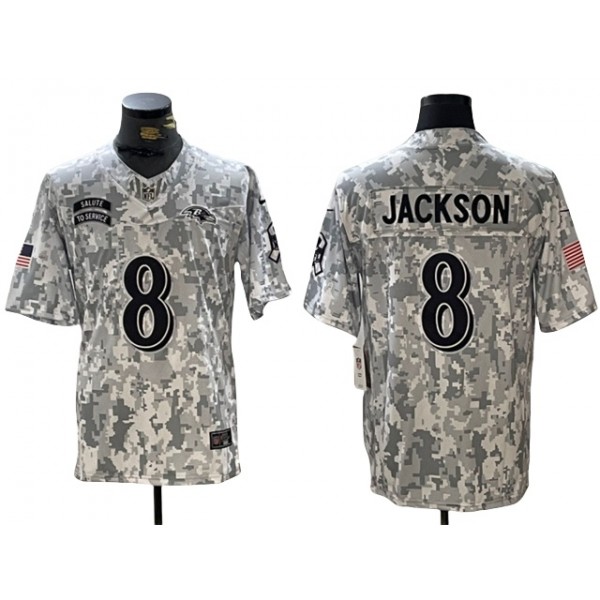 Baltimore Ravens #8 Lamar Jackson Arctic Camo 2024 Salute To Service Limited Jersey