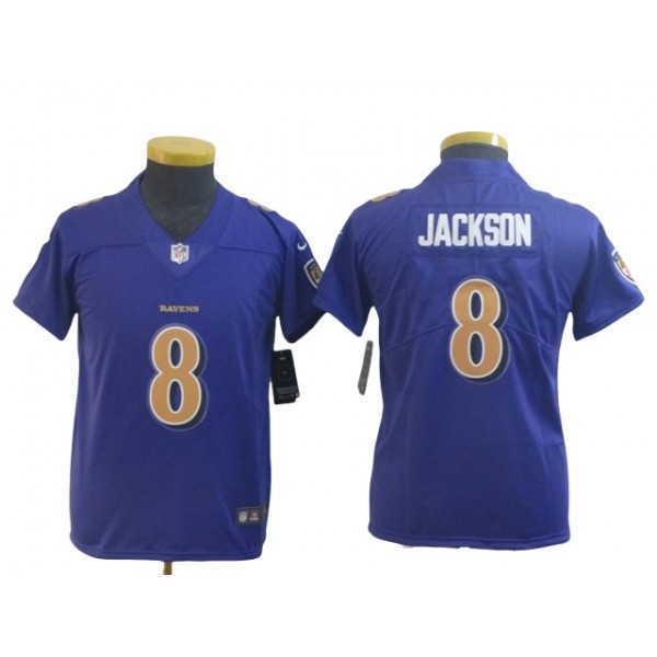 Baltimore Ravens #8 Lamar Jackson Youth Purple Color Rush Limited Jersey