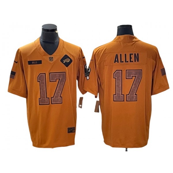 Buffalo Bills #17 Josh Allen 2023 Brown Salute To Service Limited Jersey